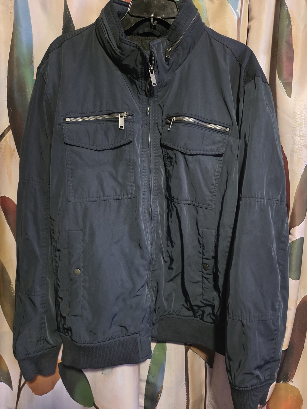 Dkny Navy Zip-Front Bomber Jacket